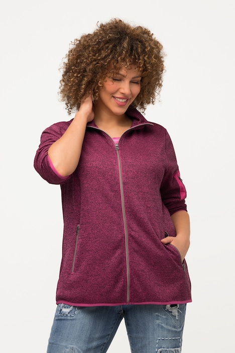 Strickfleece-Jacke, Stehkragen, Zipptaschen