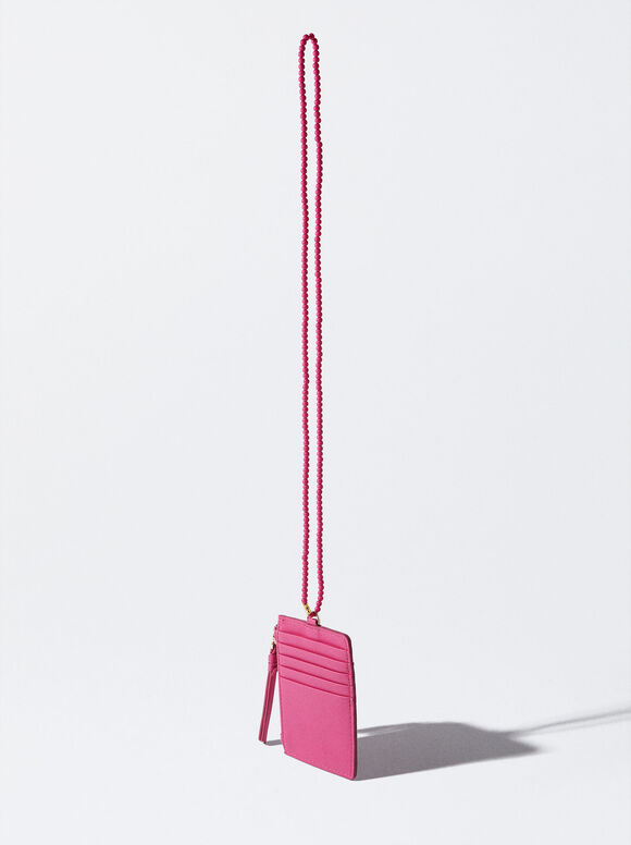 Porta-cartões com miçangas - Rosa