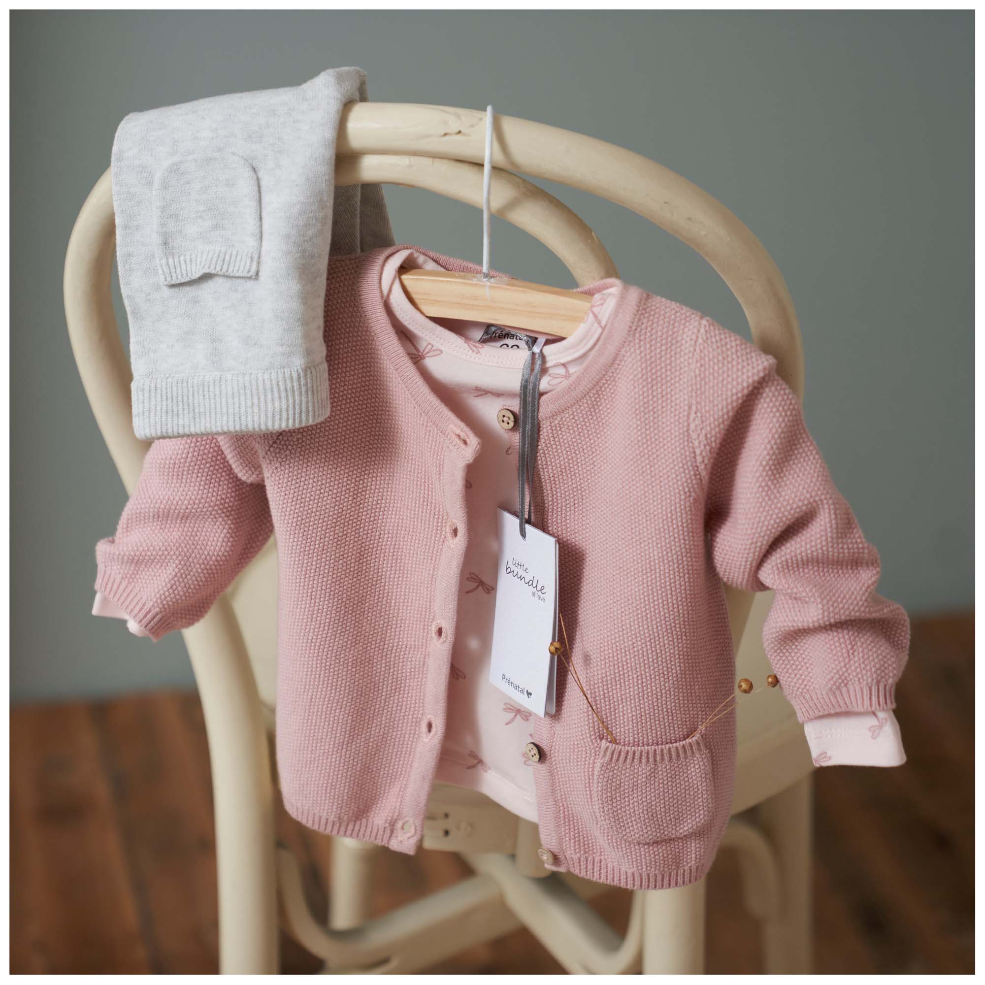 Prénatal newborn vest lange mouwen effen roze