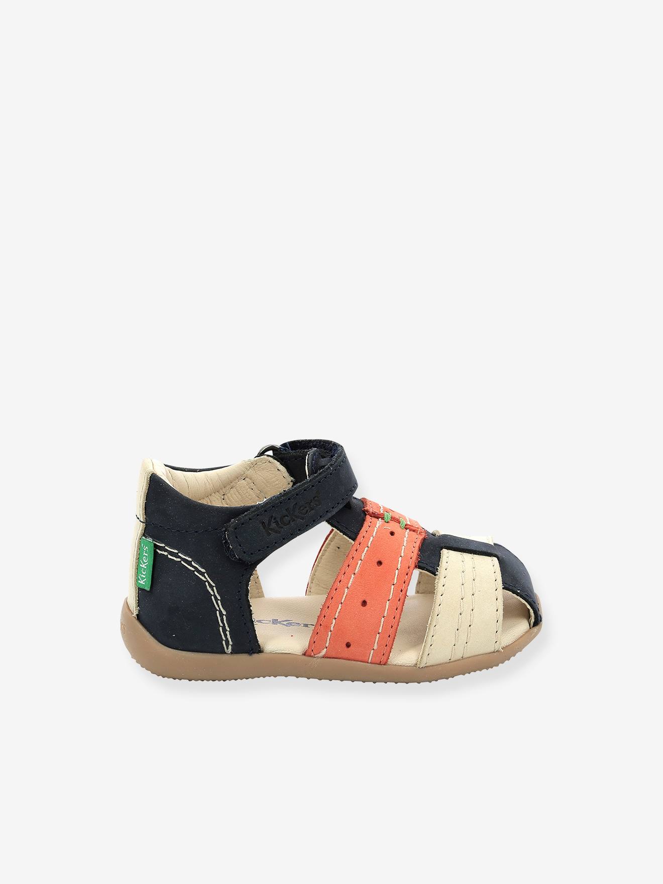 Sandálias de couro infantil Bigbazar-2 Iconique Biboo KICKERS®, azul escuro liso