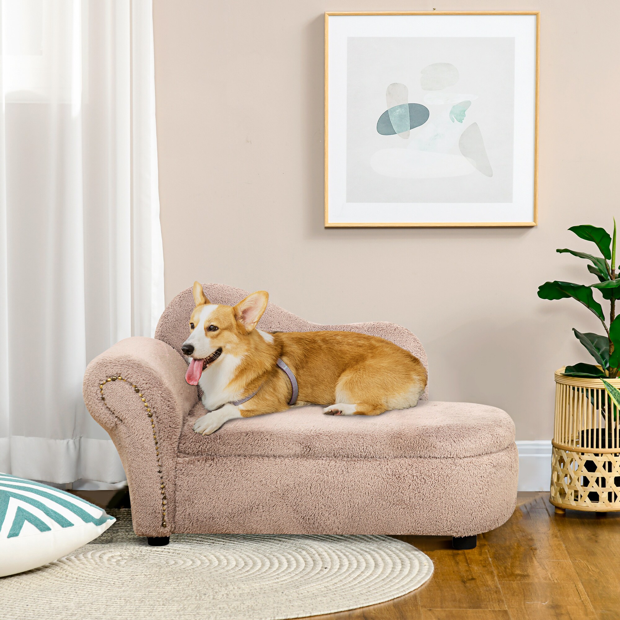 PawHut Hundesofa mit erhöhtem Design beige 80L x 40B x 46H cm