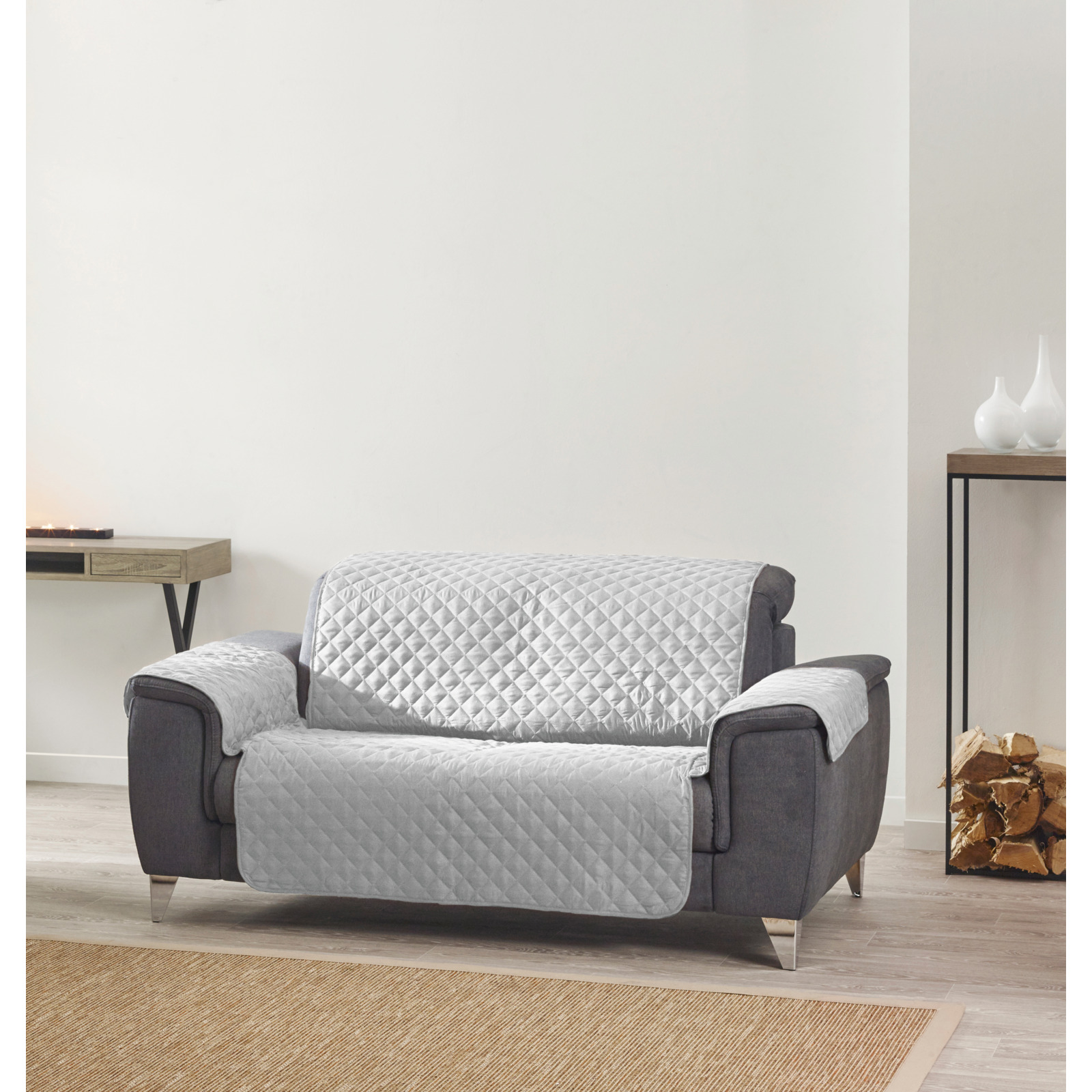 Steppdecke Sofaschutz, 2er-Sofa hellgrau
