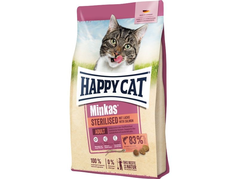 Happy Cat Trockenfutter Minkas Sterilised Lachs, 1.5 kg Alleinfuttermittel für kastrierte Katzen mit Lachs