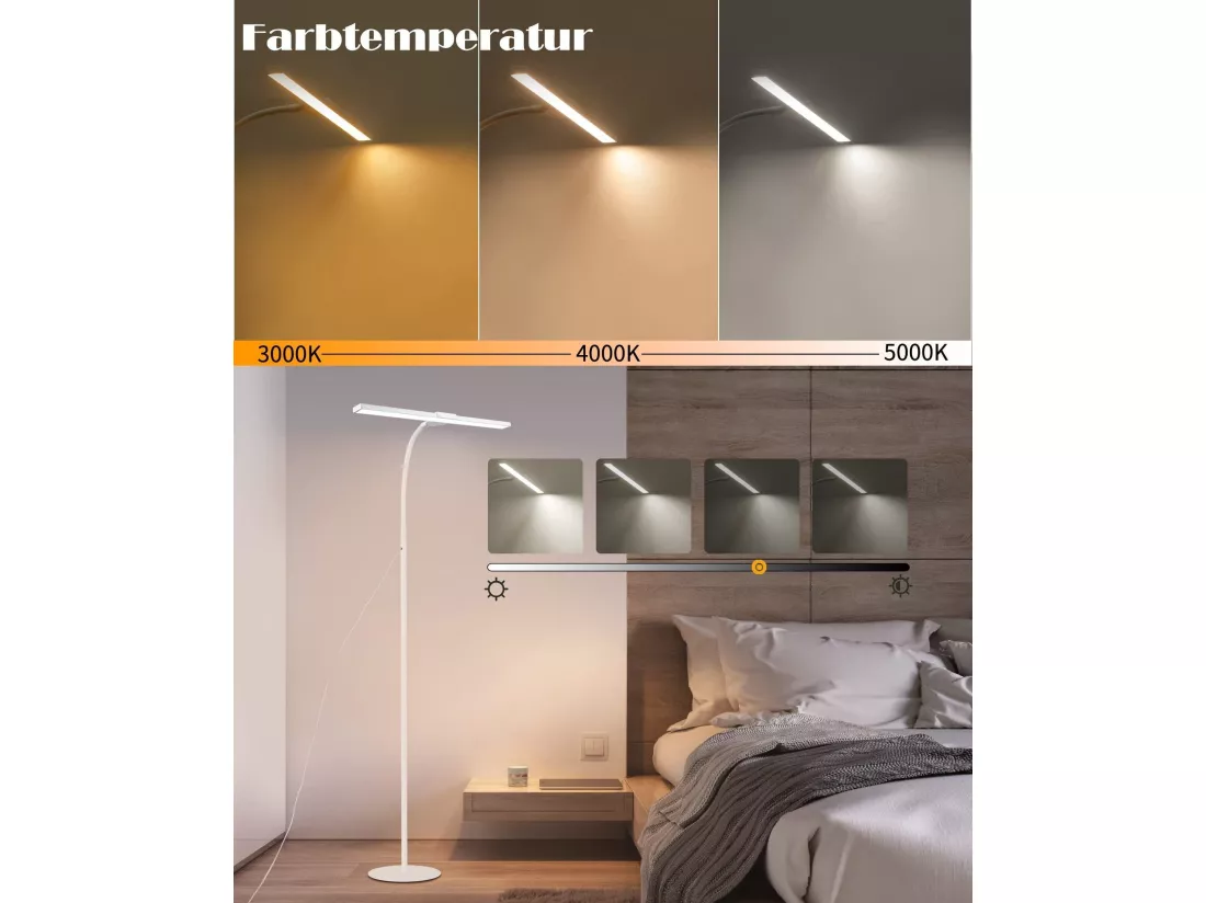 NETTLIFE Lampadaire LED Salon dimmable - 156CM Moderne 10W Touch Control Lampe de lecture avec minuterie Lampe de lit Col de cygne réglable