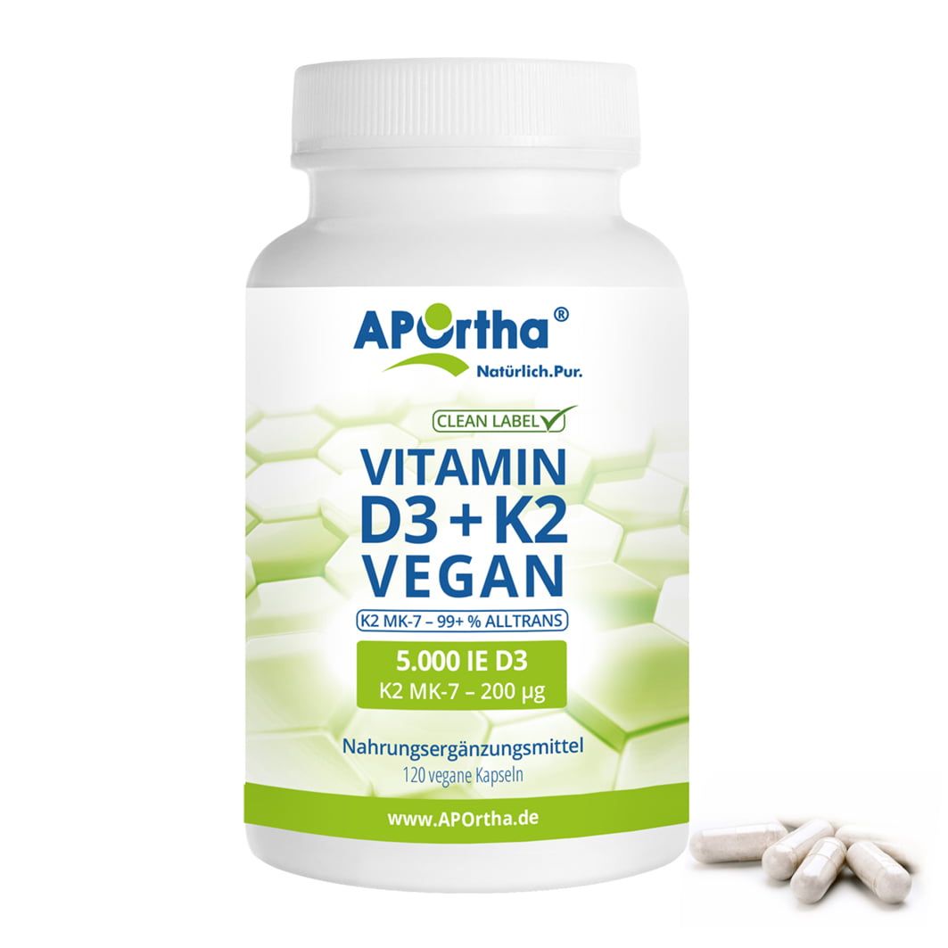 APOrtha® Veganes Vitamin D3 5.000 IE + Vitamin K2 MK-7 Cyclo® 200 µg - Kapseln