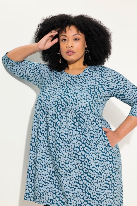 Longshirt, Leomuster, A-Linie, Rundhals, 3/4-Arm