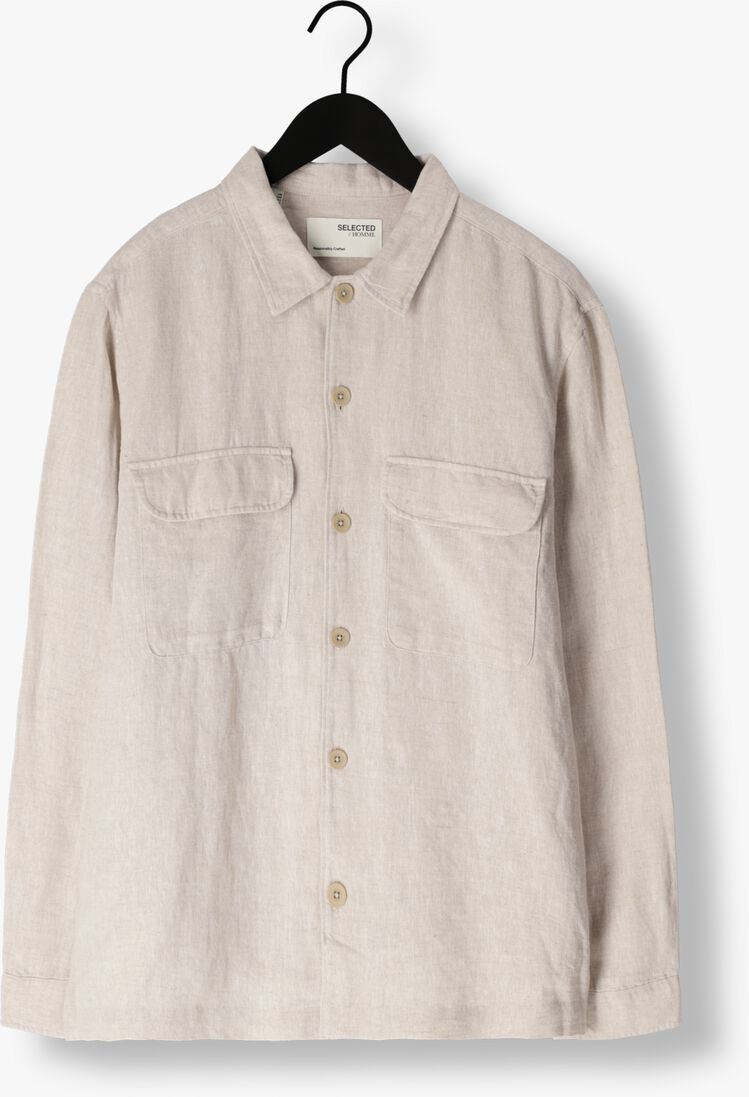 SELECTED HOMME beige selected homme casual overhemd slhmads-linen overshirt ls noos