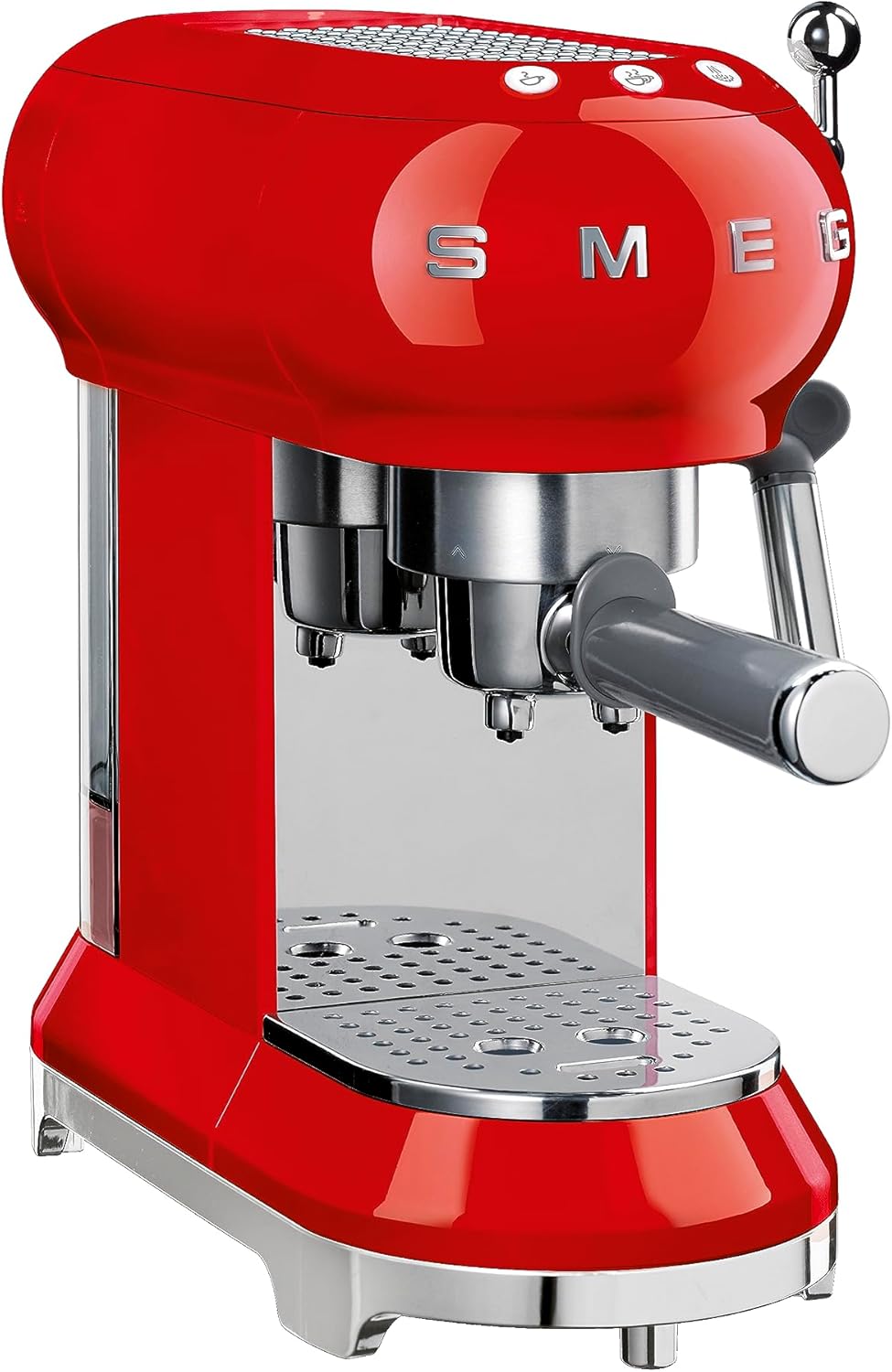 Smeg, ECF01WHEU Manual Espresso -Maschine, Cappuccino -System, Thermoblock, große Tassengehäuse und Doppelkaffeefunktion, 1 l Wassertank, kompakte Abmessungen, 1350W, Weiß