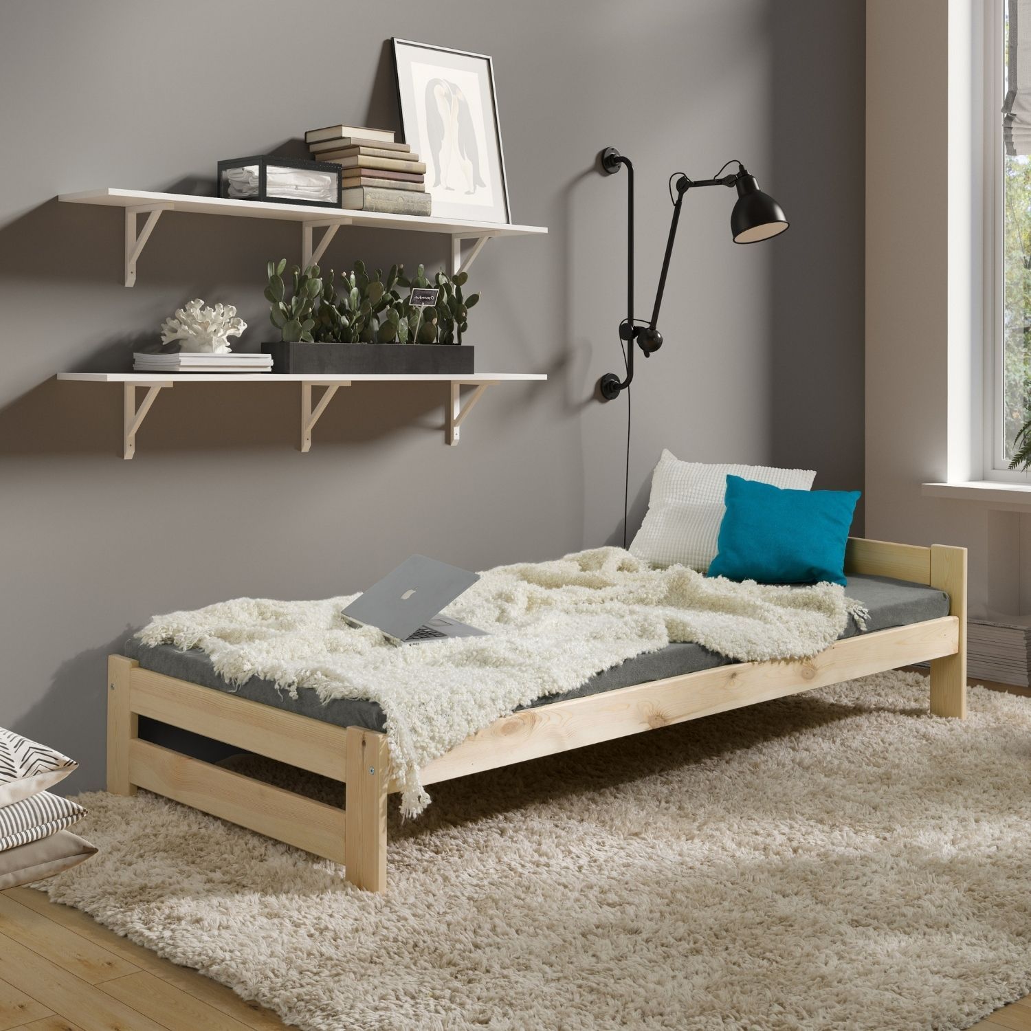 Coemo Bett Classico Holzbett Bettgestell mit Lattenrost Massivholz Kiefer 80x200 cm natur