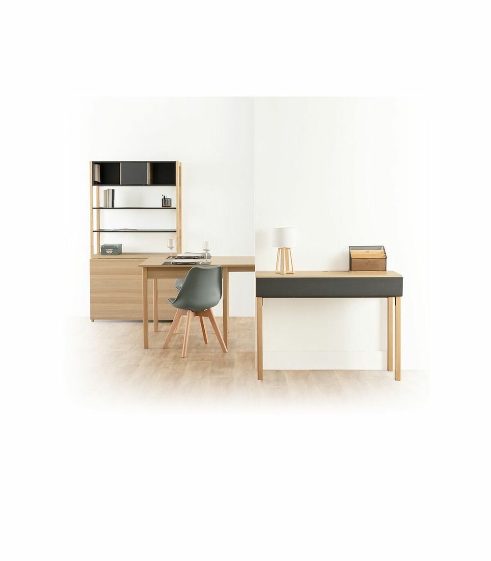 Meuble console extensible et bureau en bois beige et gris h 80 cm