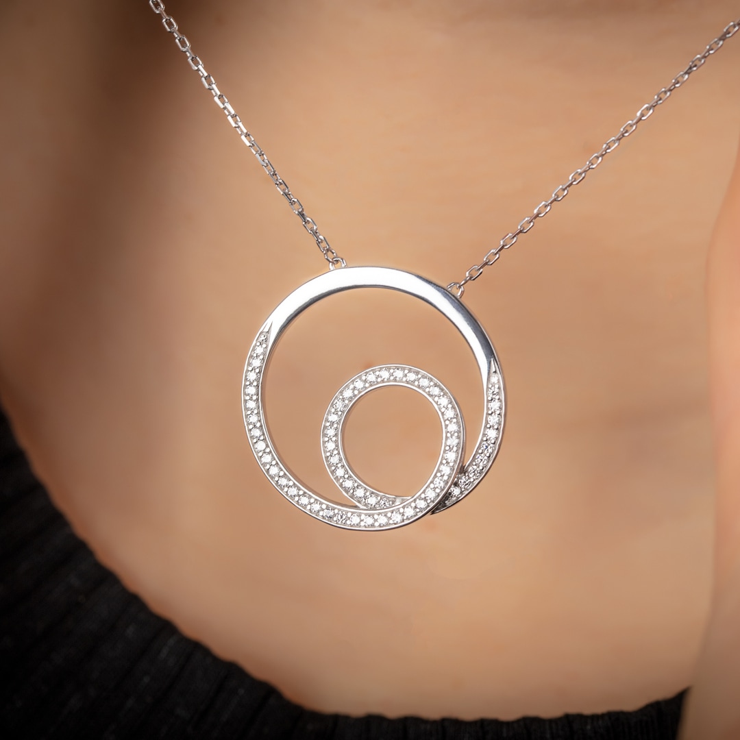 Collier mit Anhänger 925 Silber rhodiniert mit Zirkonia 43cm