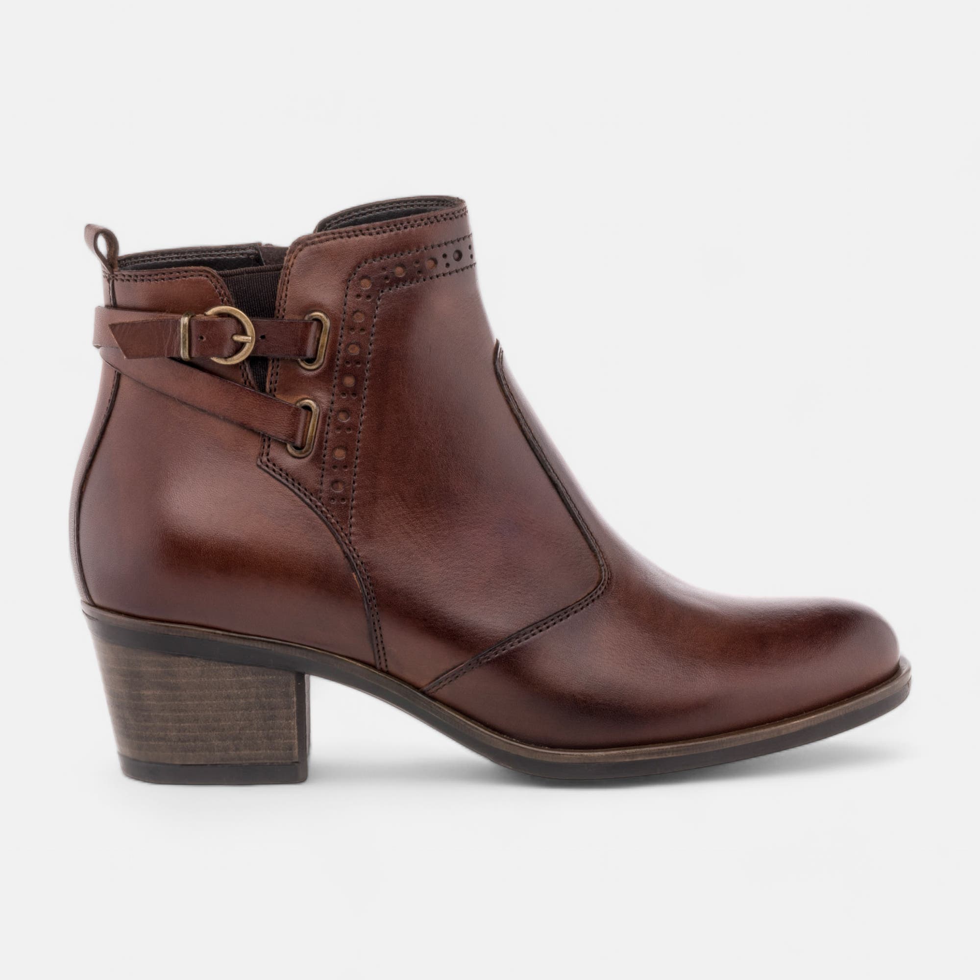 Bottines à talon Femme en cuir cognac
