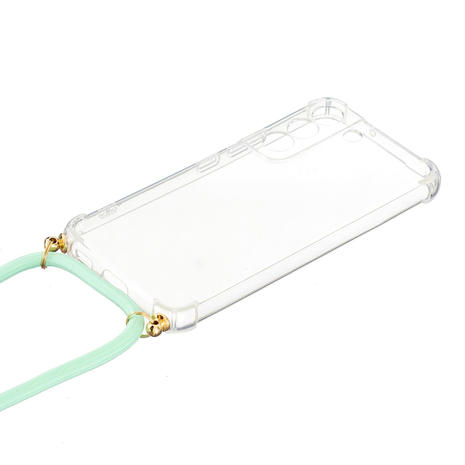 Samsung Galaxy S22 5G Necklace Gummi Hülle Air Cushion Fallschutz   Handykette (150cm) - Türkis / Gold