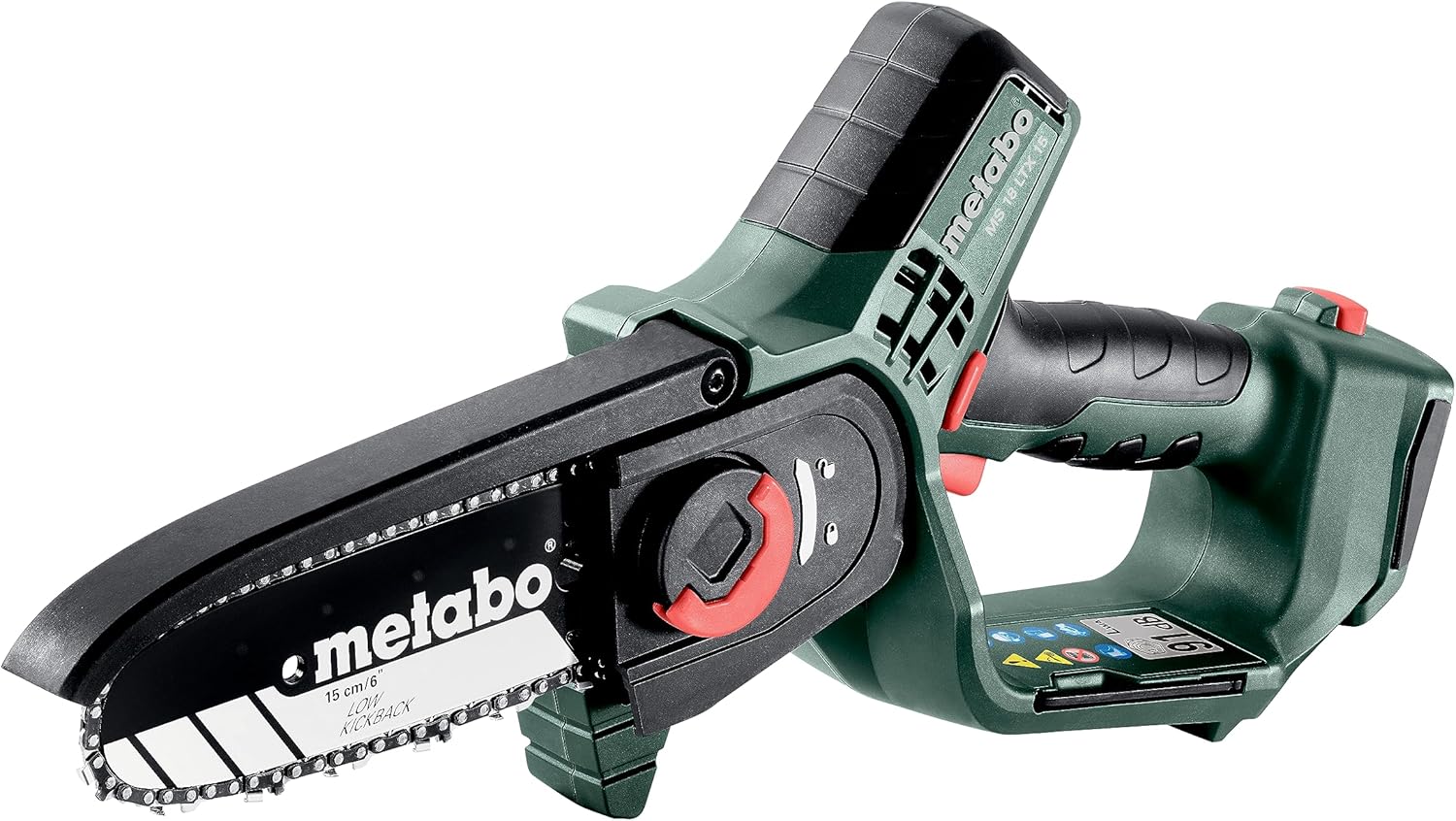 metabo Akku-Gehölzsäge MS 18 LTX 15-18V, 15 cm Schwertlänge - Ideal für Baumschnitt und Grünschnitt, hohe Kettengeschwindigkeit - Leicht und handlich