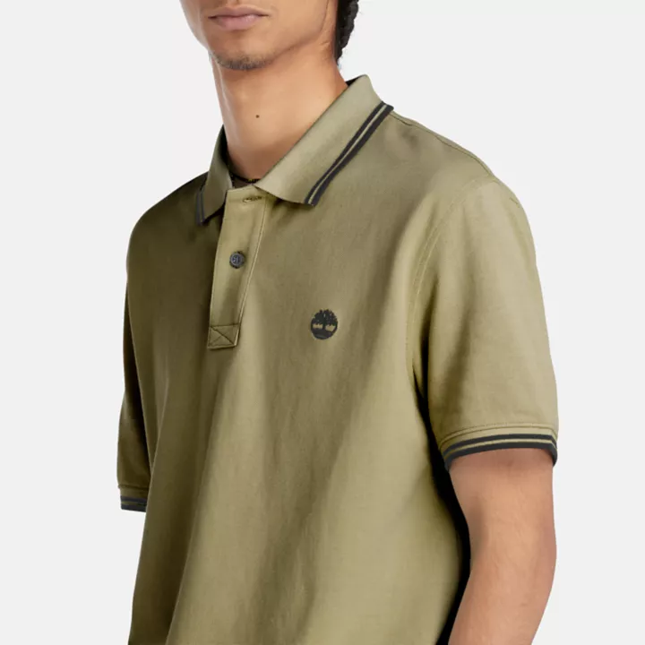 Polo à liseré en piqué pour homme en vert