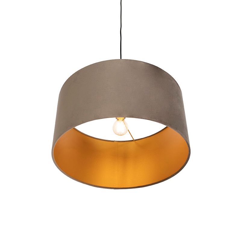 Hanglamp met velours kap taupe met goud 50 cm - Combi