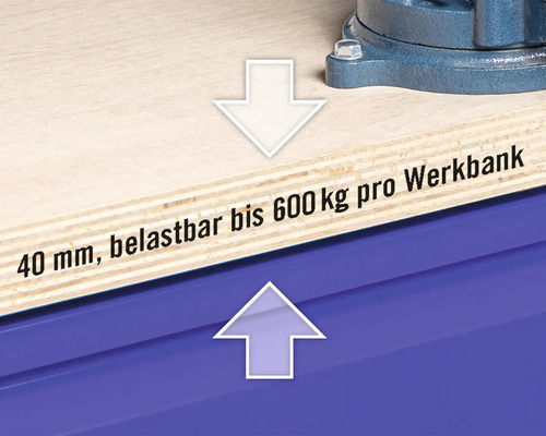 Industriële werkbank B 5.2, 1770 x 880 x 700 mm, 2 deuren, 7 laden, 1 lade, grijs/blauw