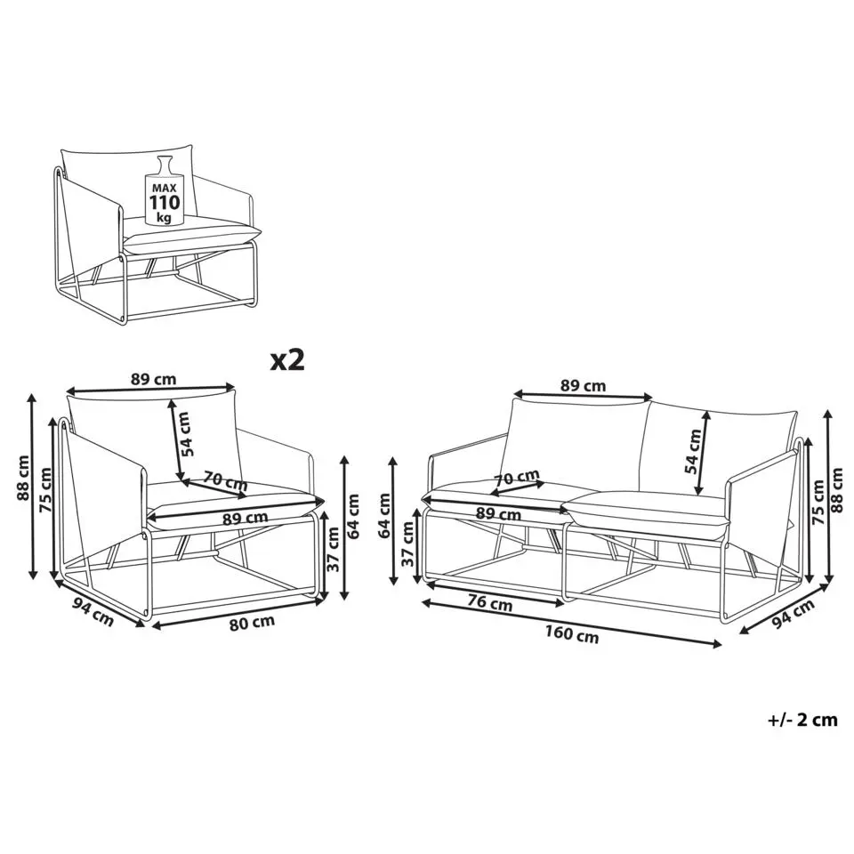 PONTE - Loungeset 4-zits - Grijs - Staal