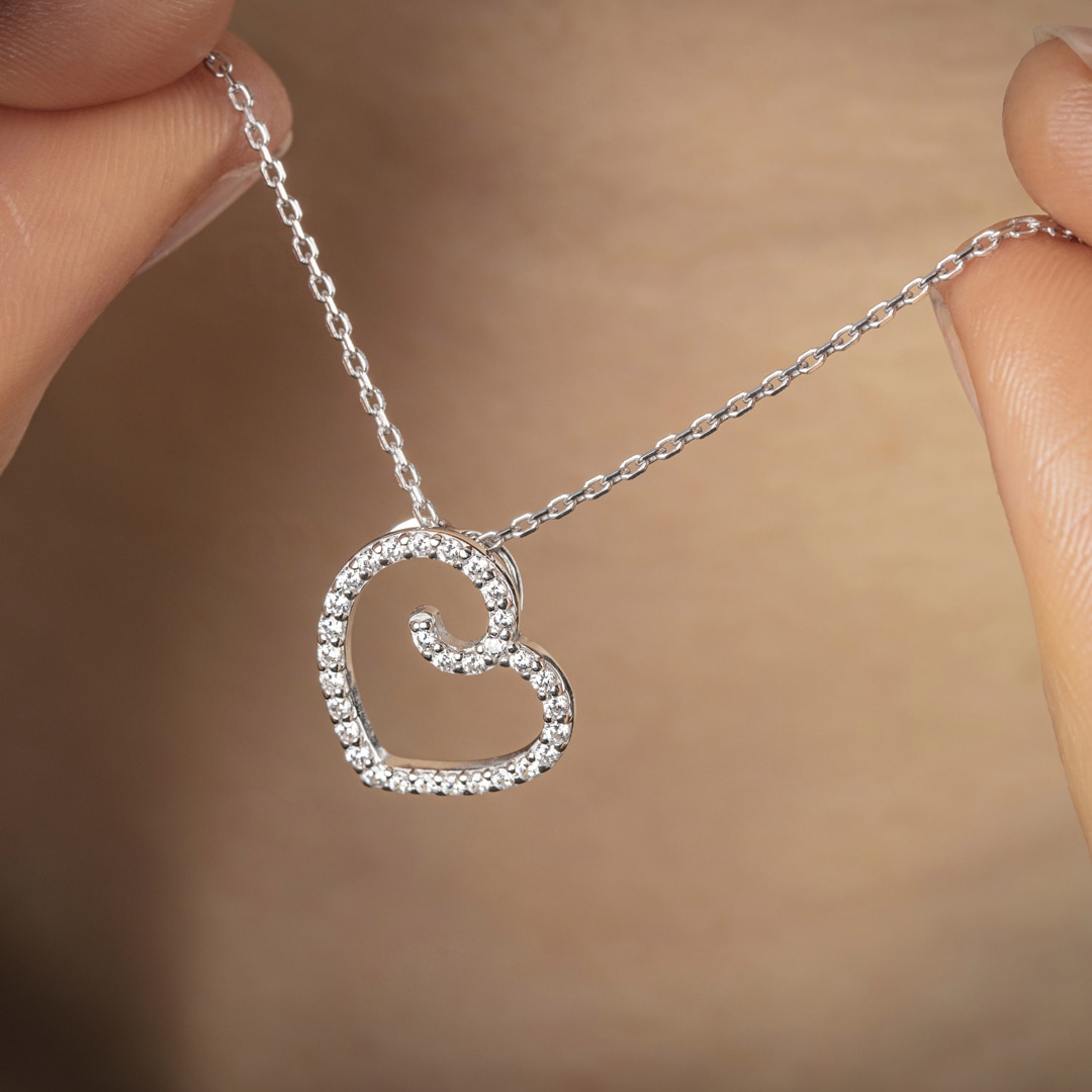 Collier 925 Silber rhodiniert Herz mit Zirkonia rund 43cm
