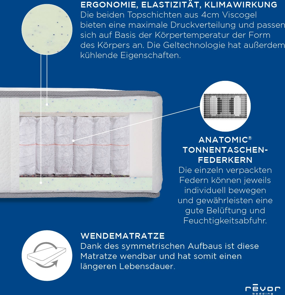 Revor Bedding Taschenfederkernmatratze »Anatomic FIX 500 Visko« 28 cm hoch Raumgewicht: 50 kg/m³ 1.500 Federn 1 Stk. tlg. mit Kaschmirbezug