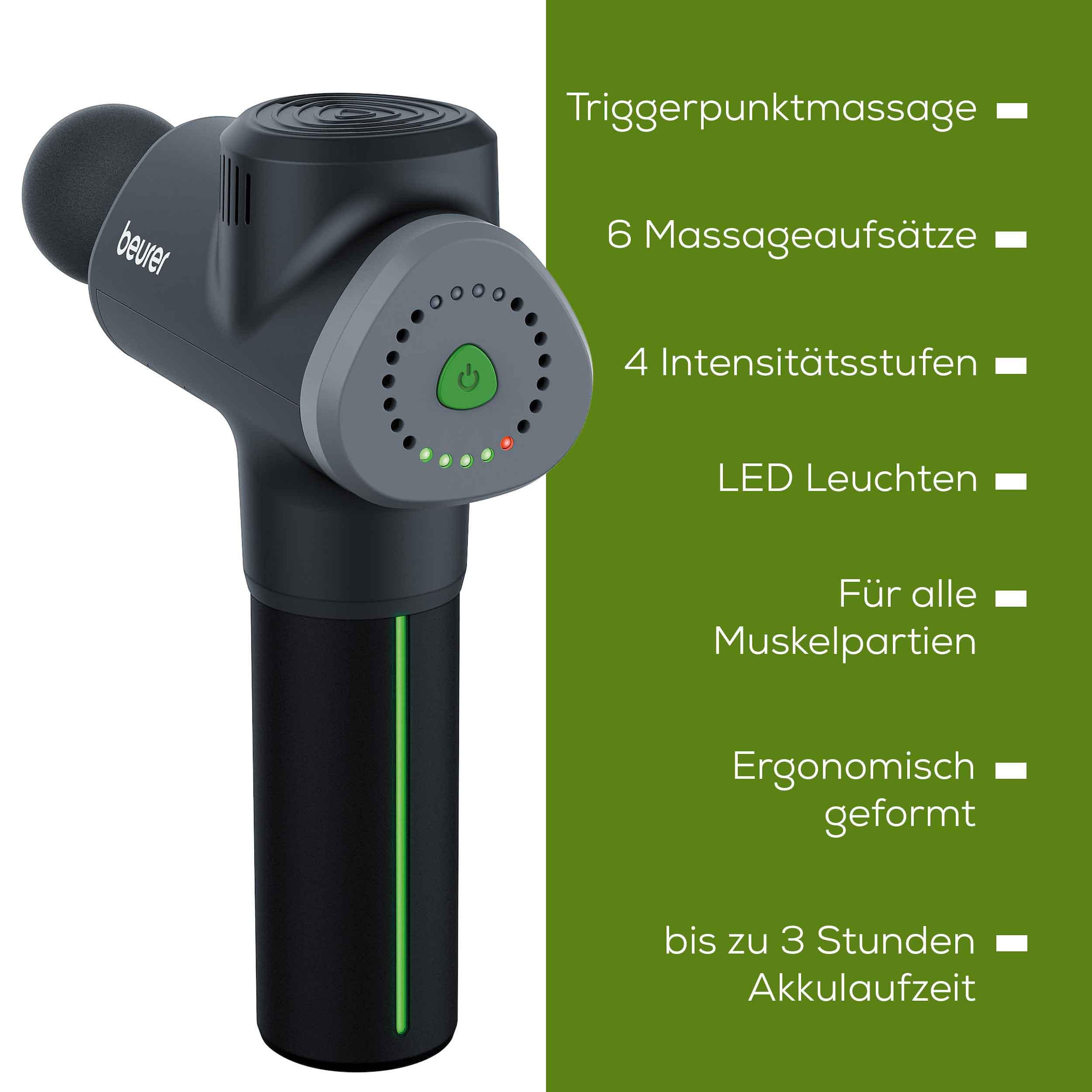 BEURER Massagepistole »MG 180 kraftvolles Muskelmassagegerät mit 6 Aufsätzen« Massage-Gun mit 4 Intensitätsstufen, kraftvolle Triggerpunktmassage