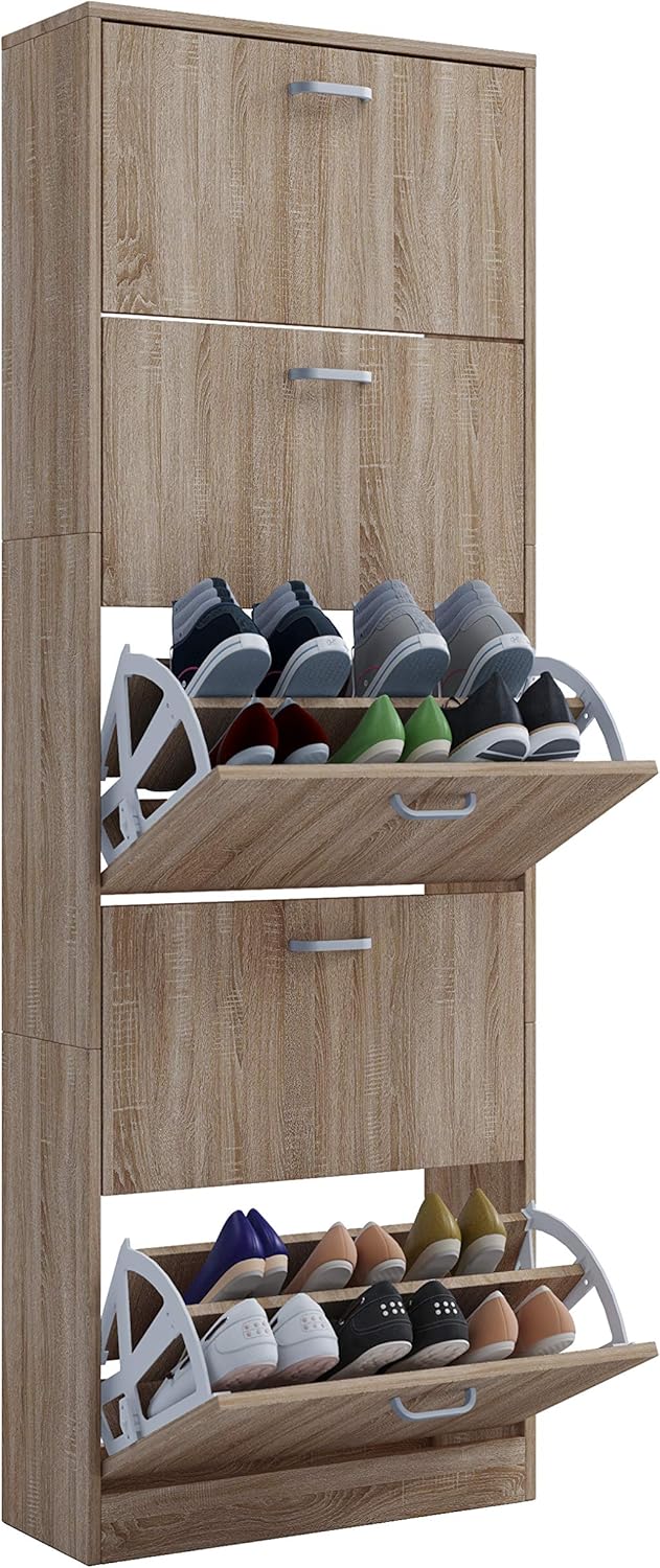 VCM Holz Schuhschrank | Maße: H. 170 x B. 59 x T. 22 cm | 5 Klappen - Sipos XL