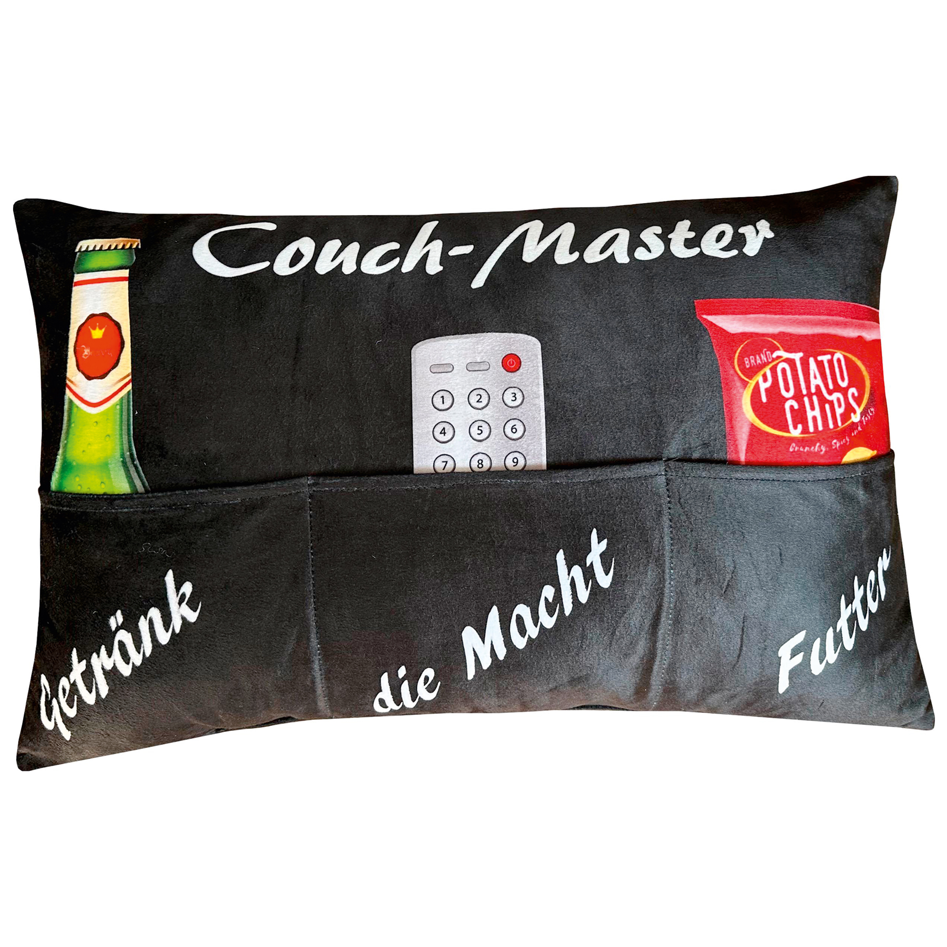 Kopfkissen COUCH MASTER - schwarz - mit Taschen - 55x35 cm