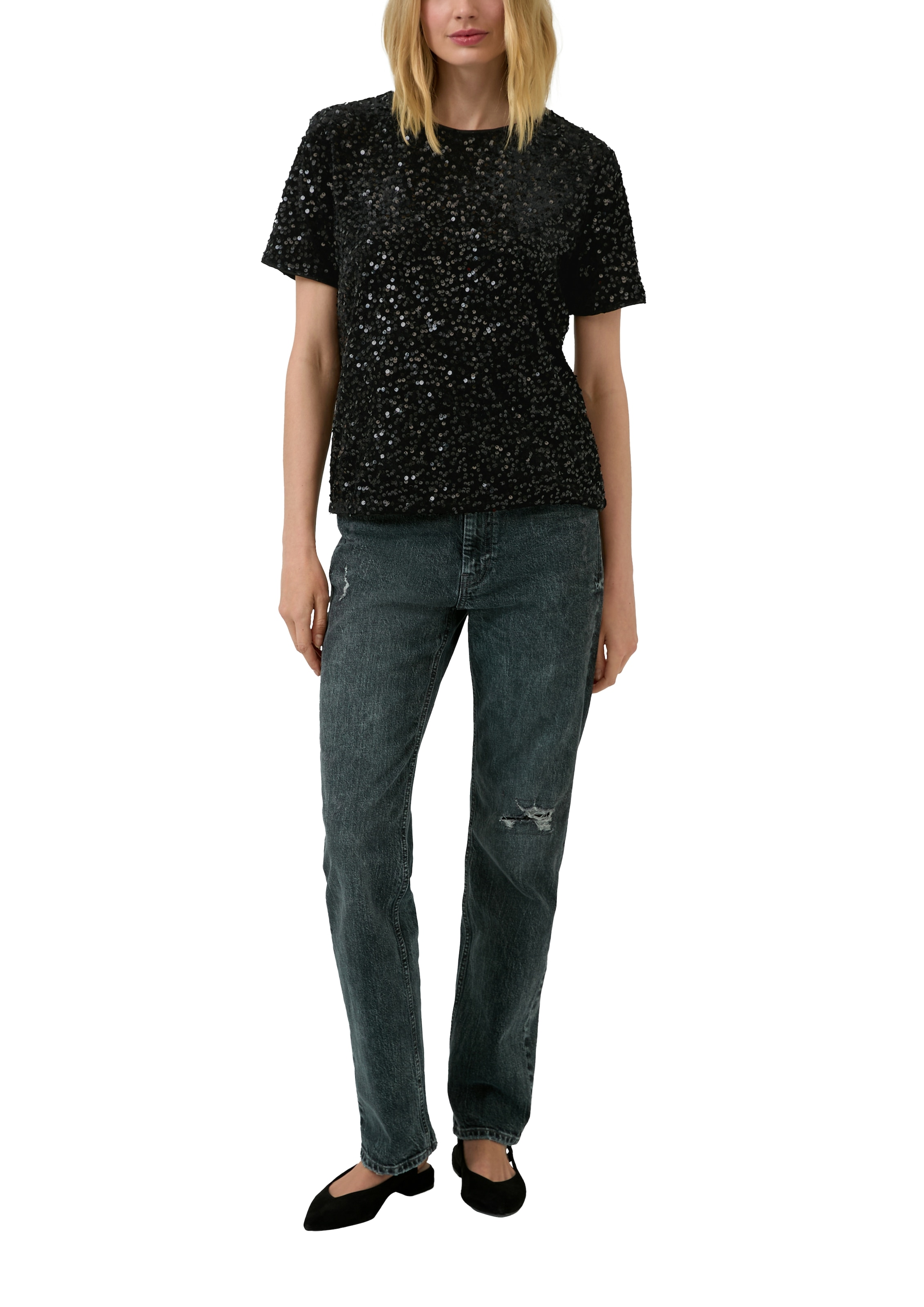 s.Oliver Paillettenshirt , kurzarm und mit Rundhals