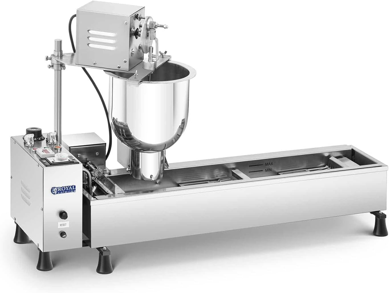 Royal Catering Donut-Maschine Profi vollautomatisch Edelstahl 450 Donuts/h 3000 W 10 l Fassungsvermögen