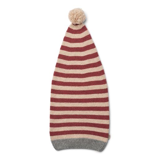 Wheat Knitted Nissehue, Red Stripe, 52-53 cm