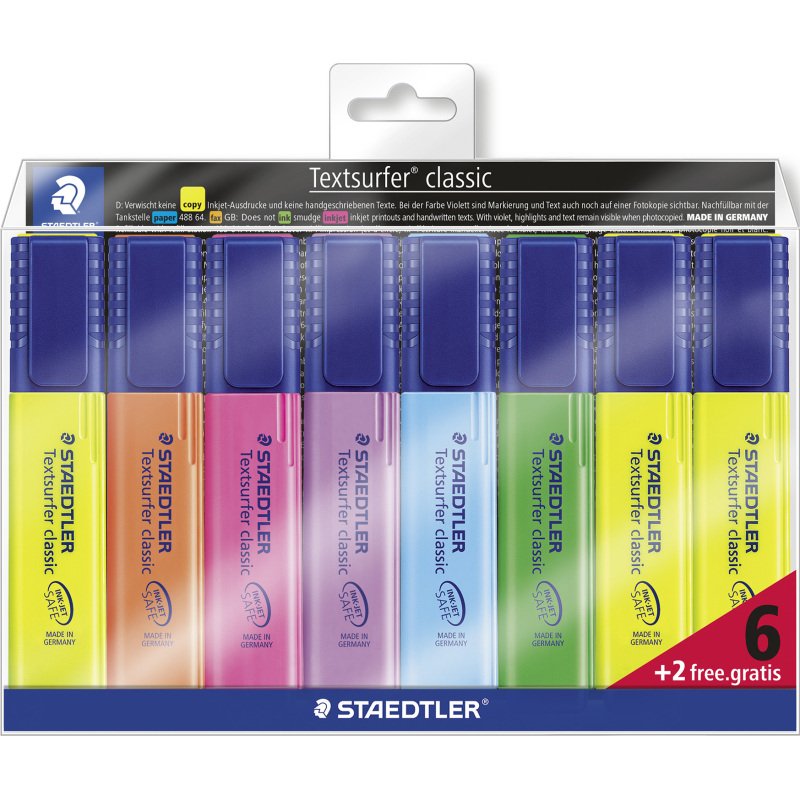 Pack de 6 surligneurs Textsurfer Staedtler + 2 jaunes offerts