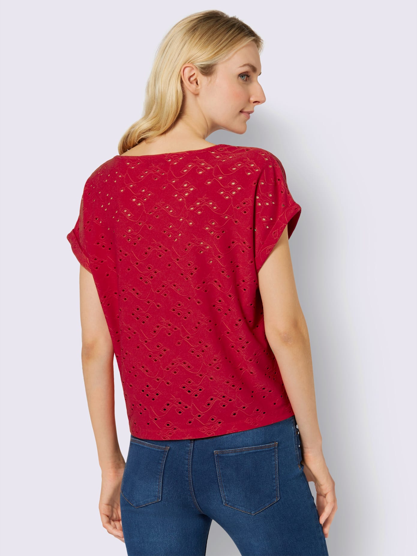 T-shirt élégant motif pois ajourés nœud ourlet