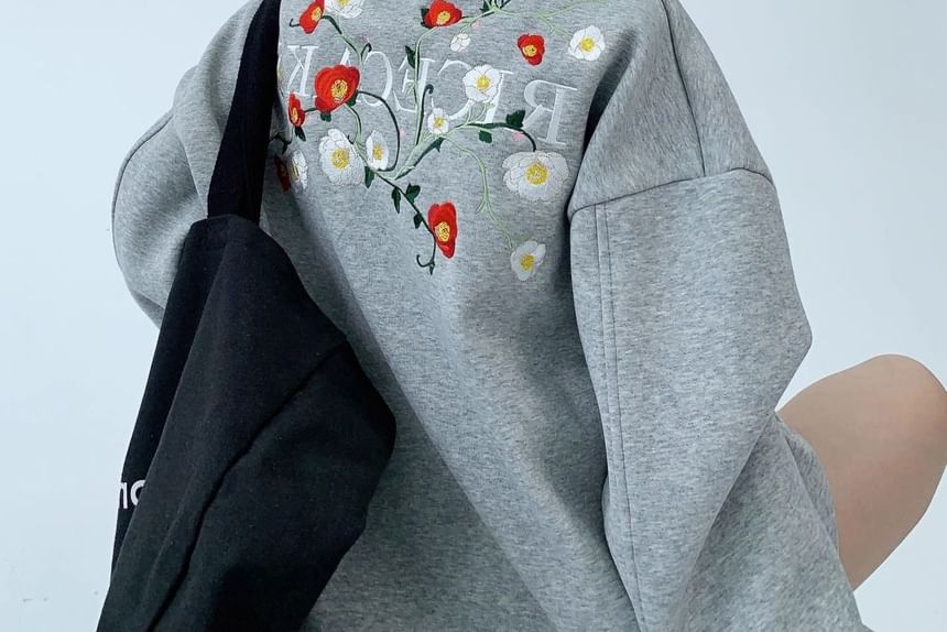 Cafamo - Fleecegevoerde hoodie met bloemenborduursel