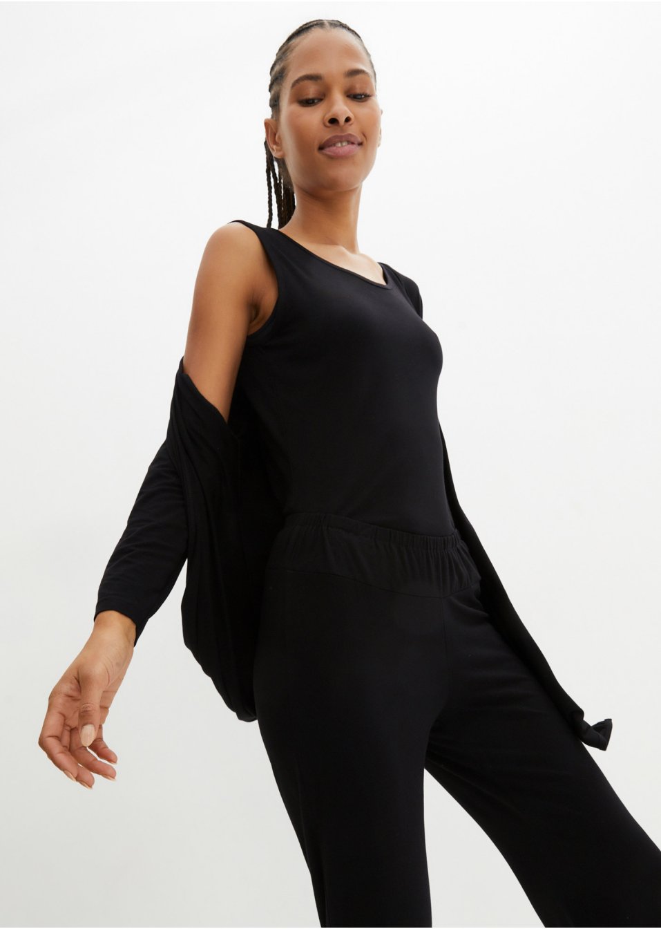 Top, gilet 3/4, pantalon (Ens. 3 pces.) avec viscose