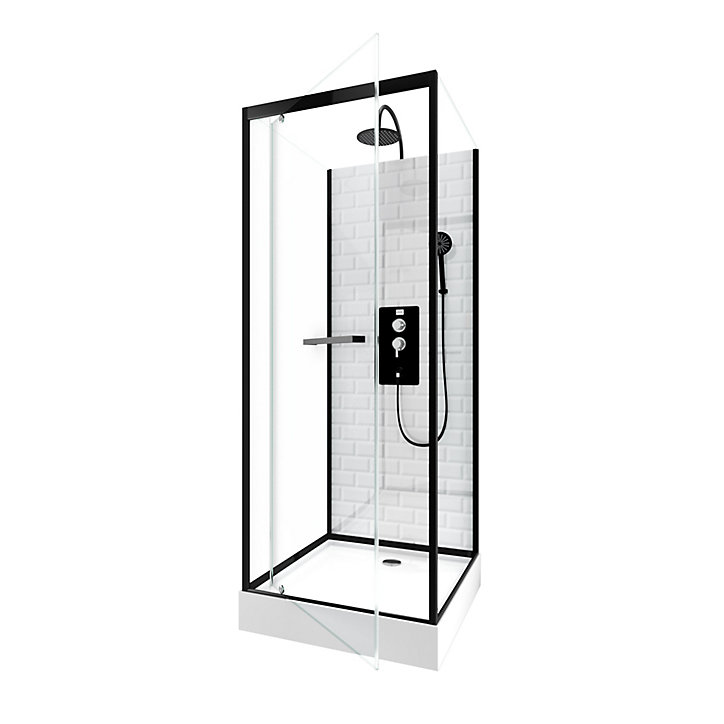 Cabine de douche carrée blanc et noir Galedo Métro 90 x 90 cm