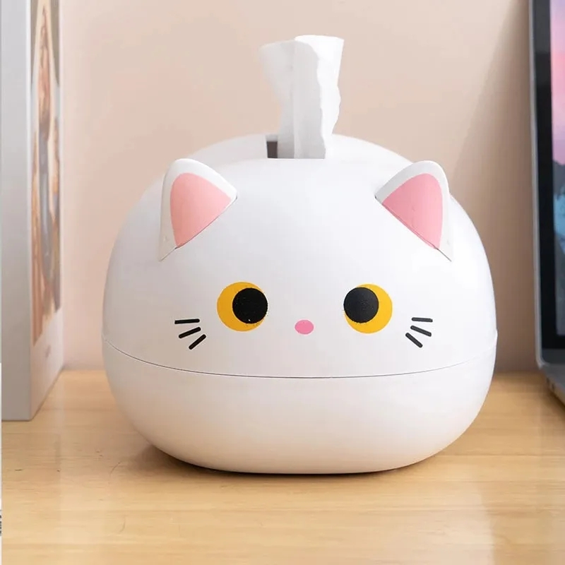 (22x13cm) Katzen Taschentuch Spender Nastuch Dispenser Kosmetik Tuch Aufbewahrungs Box inkl. Zahnstocherspender - Weiss