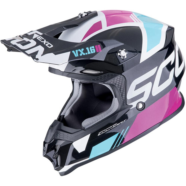 Scorpion - Casque VX-16 Evo Air Analog Noir Brillant / Rose / Turquoise