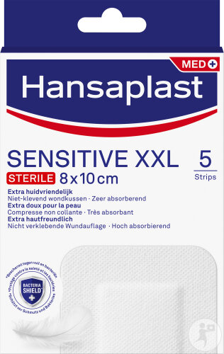 Hansaplast Sensitive XXL 8x10cm Stérile Compresse Non Collante 5 Strips