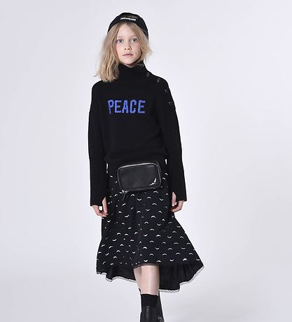 Zadig & Voltaire Bluse - Uld - Sort/Blå m. Tekst/Knapper