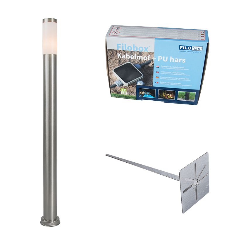 Buitenlamp paal staal 110 cm IP44 - Rox met grondpin en kabelmof