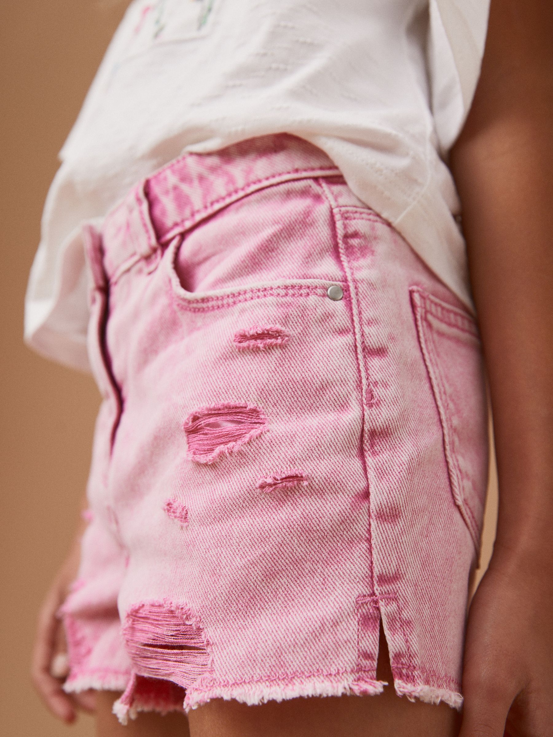 Roze - 100% katoenen shorts met gerafelde rand (3-16jr)