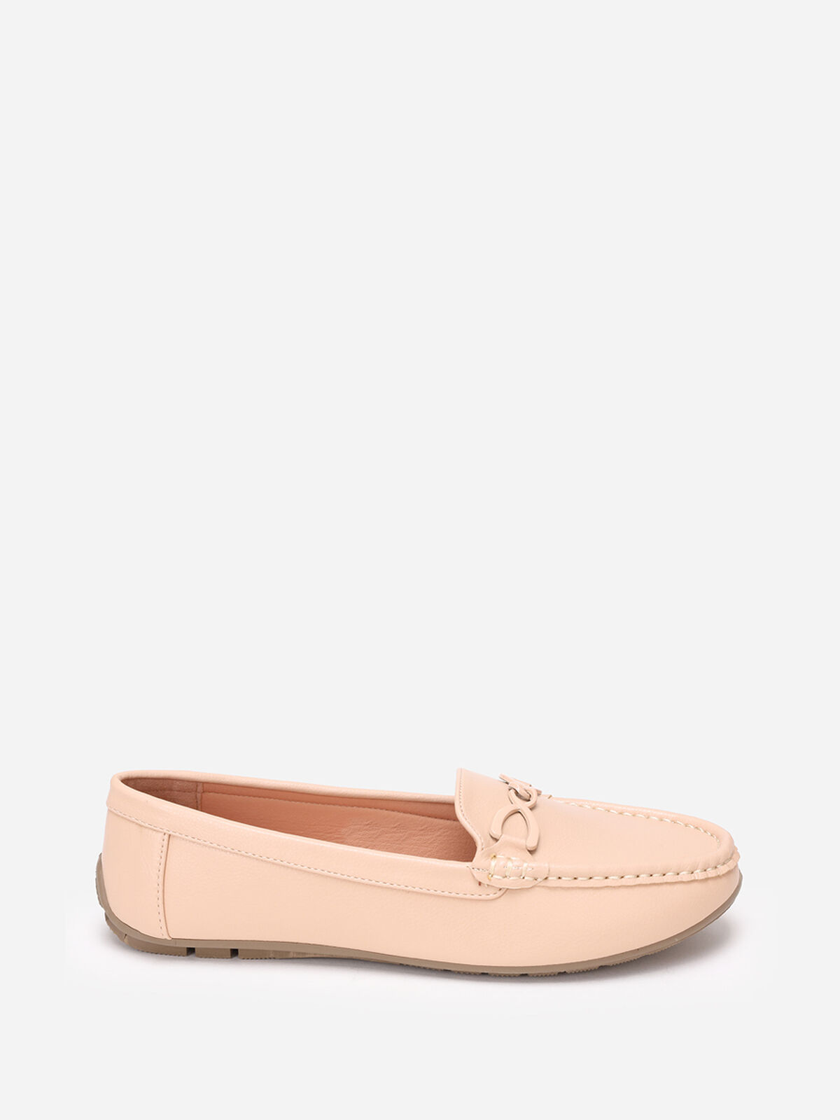 Mocassins à bride métallique et surpiqûres- Beige