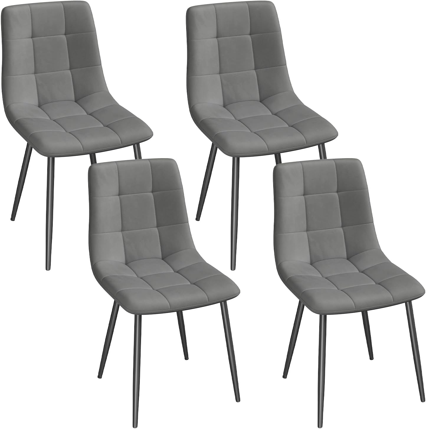 EUGAD Esszimmerstühle 4er Set, für Esszimmer Küche Wohnzimmer, Küchenstühle gepolstert mit Rückenlehne Samtbezug, mit Metallbeinen, 150 kg belastbar, Dunkelgrau