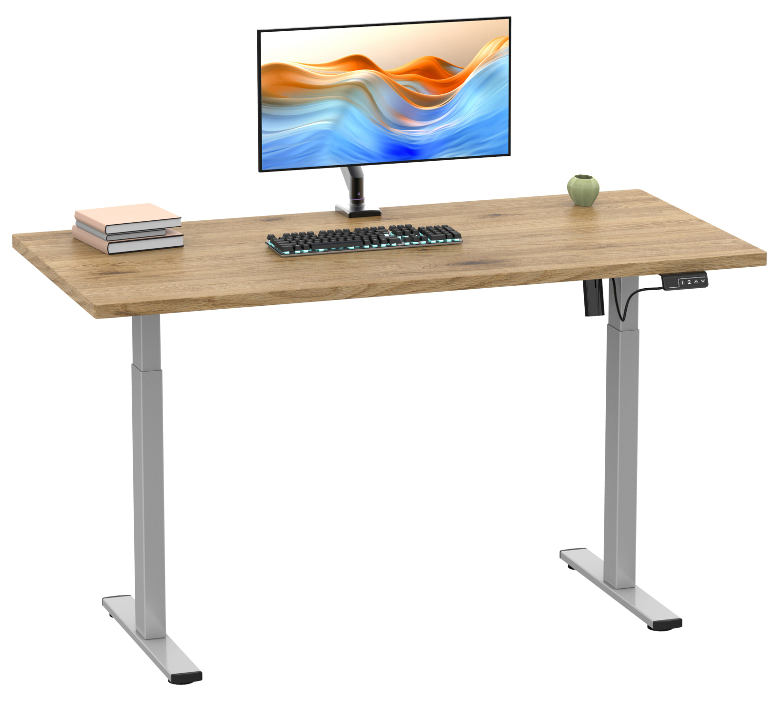 Schreibtisch E-LONA - Honig Eiche-silber - 110x80 cm - höhenverstellbar