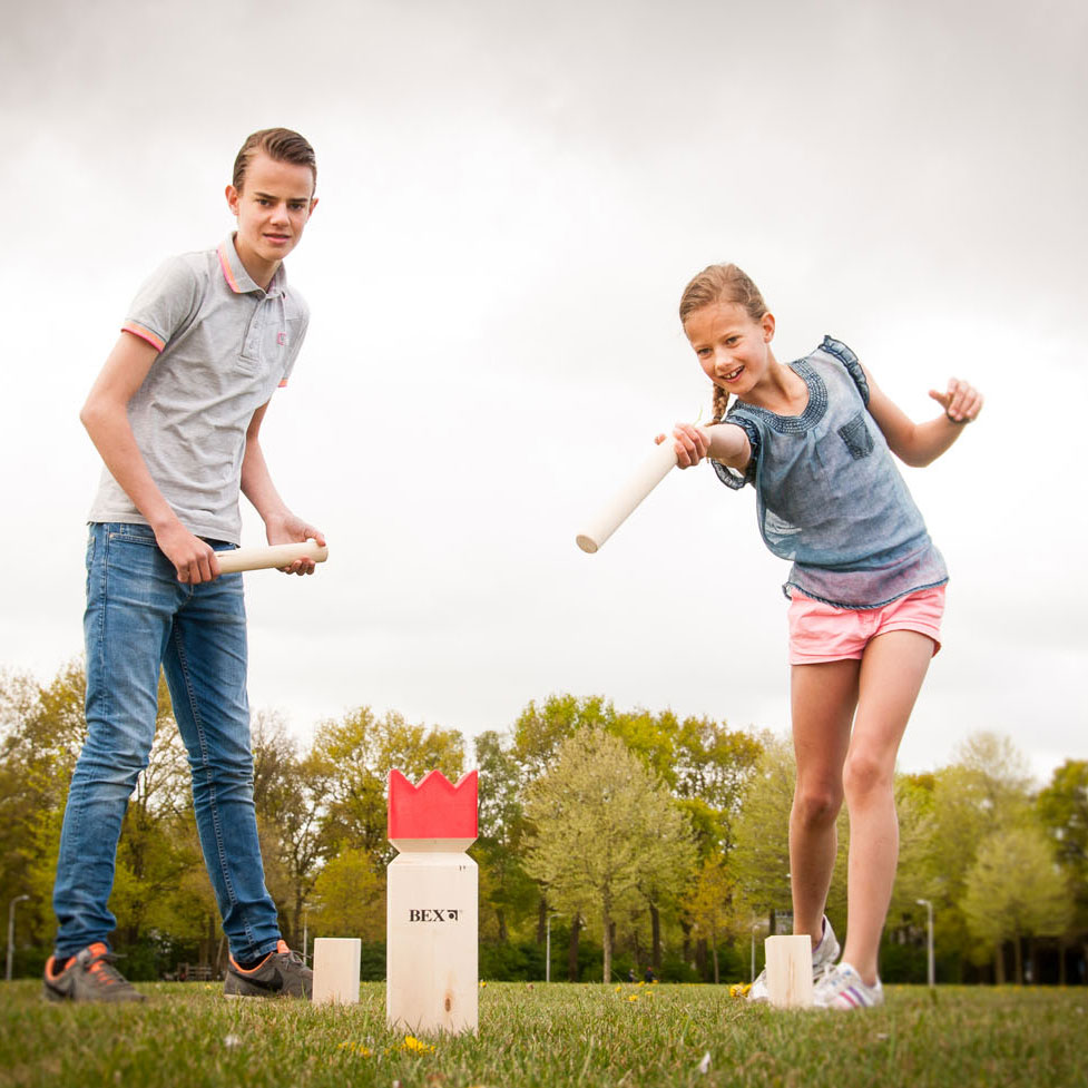 Kubb Original Rubberhout met Rode Koning