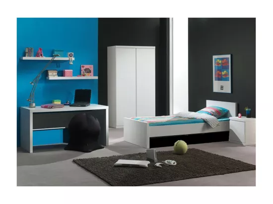 DEBBIE - Lit 90x200cm + Chevet + Armoire 2 Portes + Bureau