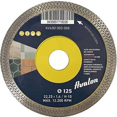 Avalon PRO Serie Porseleinen diamantschijf voor schuurmachine, hard keramiek, tegels, marmer, graniet, kalksteen (Ø 125, 22,23 x 1,4, H-10)