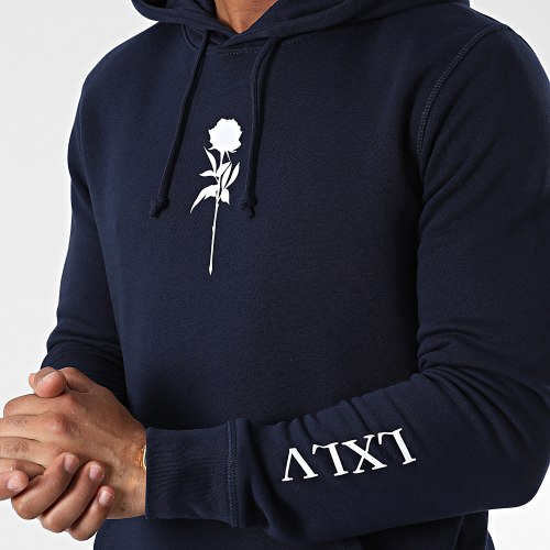 Sweat Capuche Chest Roses Bleu Marine Blanc