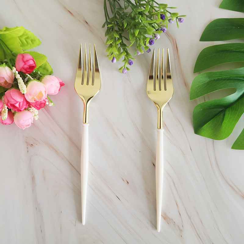 (24-tlg. Set) Einweg Besteck Party Tisch Dekoration - Gold / Weiss