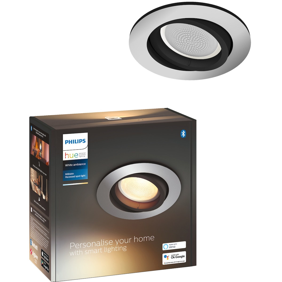 Philips Hue Milliskin innfelt spotlys R. (aluminium)